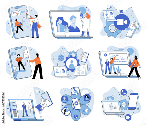 Online communication. Vector illustration. Access to vast amounts knowledge is readily available through online sources Sending messages online enables quick and efficient communication The online