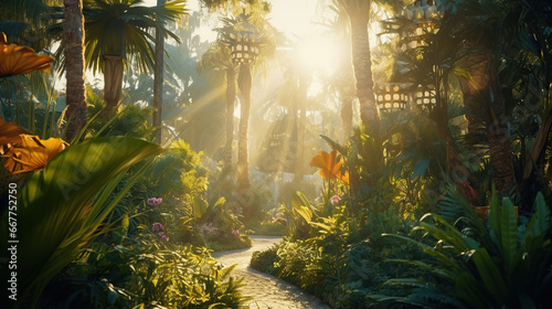 Light morning in the palm garden.