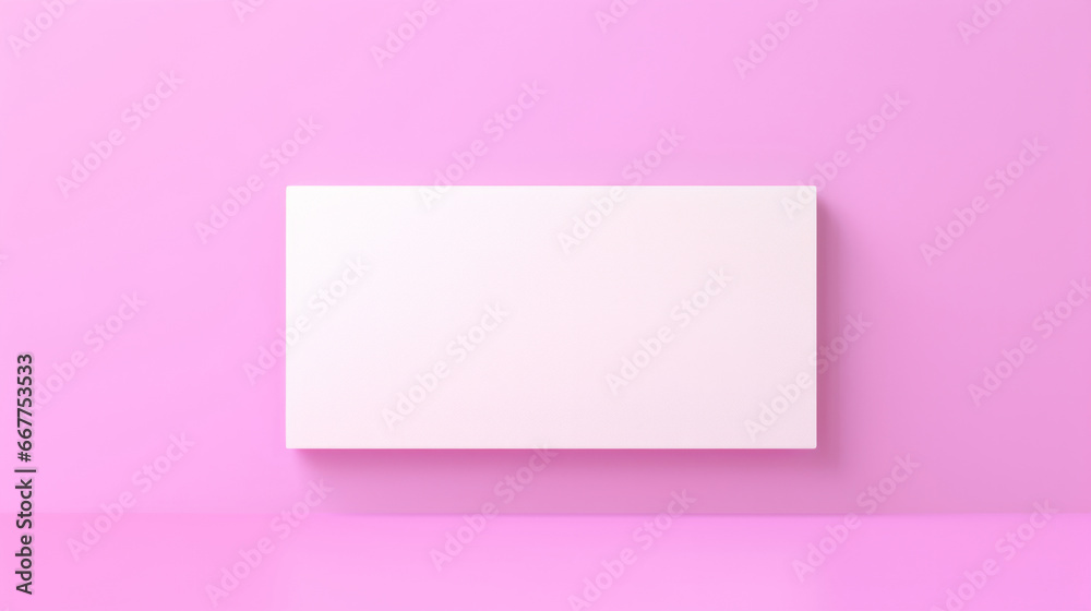 Blank white business card or gift voucher card on a pink background. Birthday gift