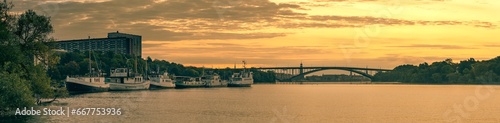 Stockholm Panorama sunrise morning with a bridge © sMiloMilo
