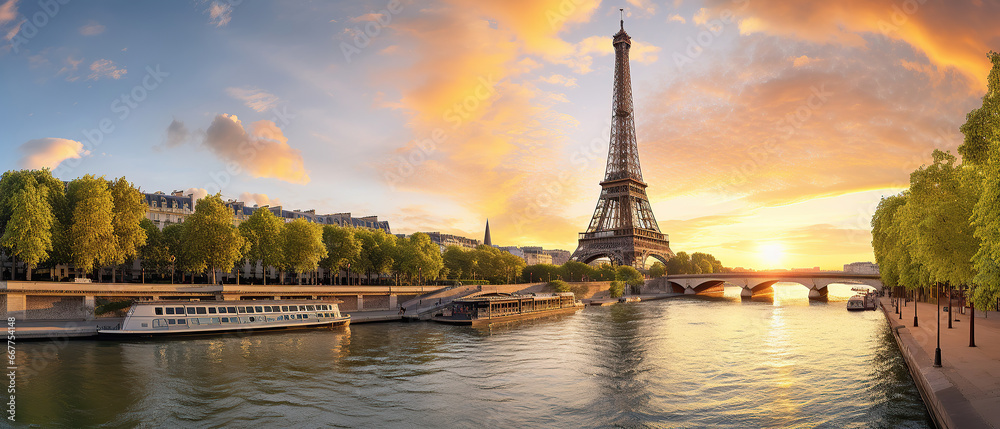 Paris Eiffel Tower and river Seine at sunset in Paris, France. Eiffel ...