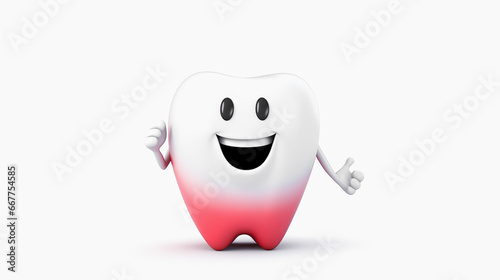 Cartoon cheerful inflamed tooth on a white background