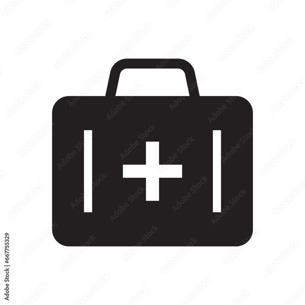 First aid box icon. First aid kit, Medical care bag icon symbol. Vector illustration. First aid box icon. First aid kit, Medical care bag icon symbol. Vector illustration.
