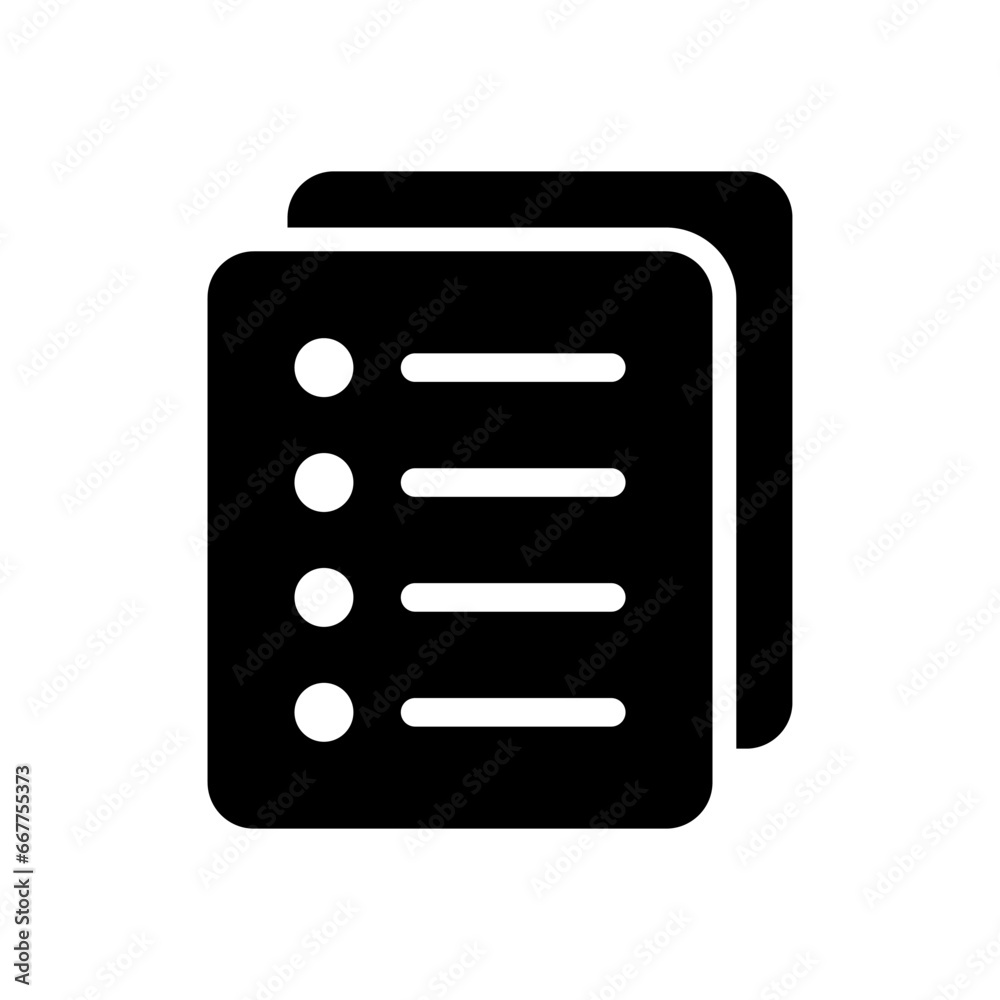 List icon, Site menu symbol, Checklist icon solid style, glyph flat icon. Vector design element.