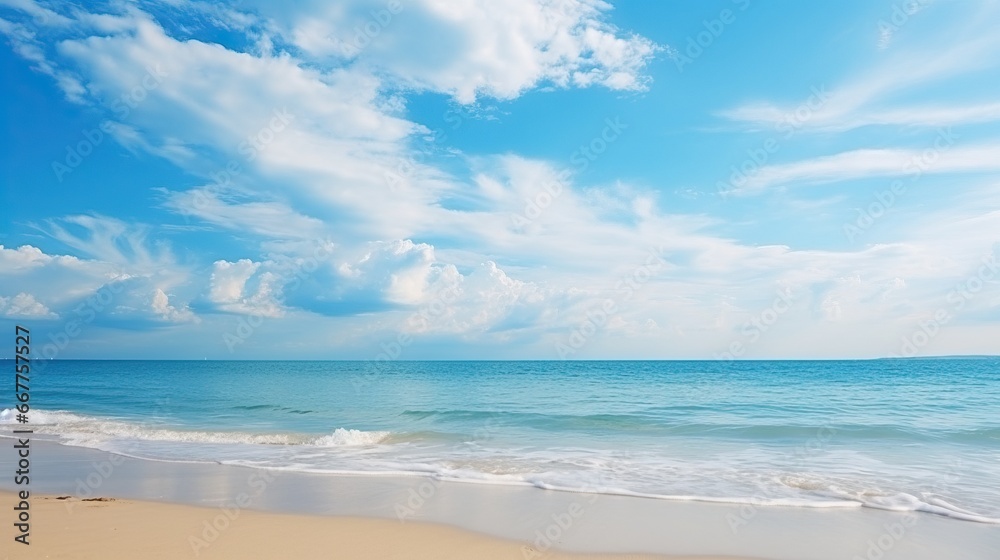 Tropical beach and blue sky background. Beautiful nature landscape.