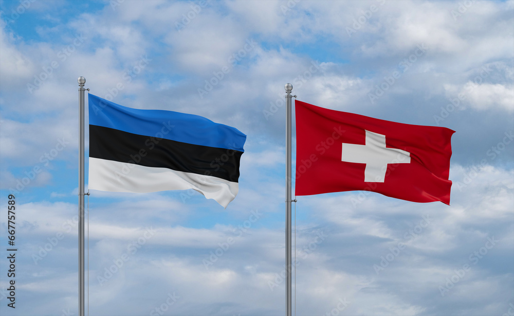 Switzerland and Estonia flags, country relationship concept