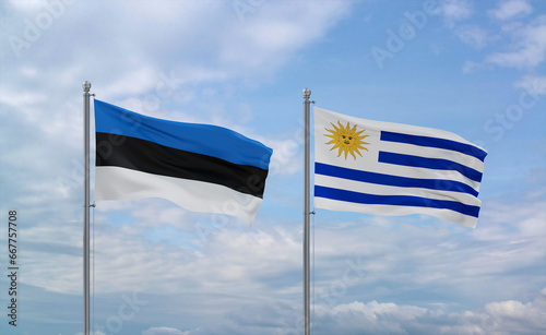 Uruguay and Estonia flags, country relationship concept
