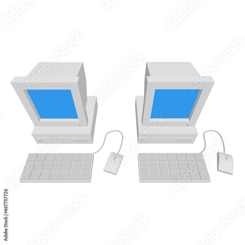 Retro computer with monitor mouse and keyboard. Business concept