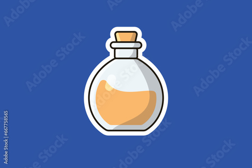 Witch Potion Bottle Sticker vector illustration. Science object icon concept. Halloween potion icon. Halloween drink sticker design. Bottle of Green Poison sticker vector design.