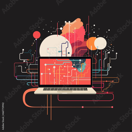 Illustration of a computer on the abstract colorful background