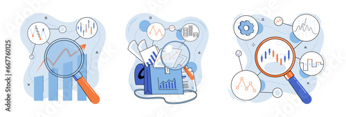 Data analysis. Vector illustration. Research and data analysis are fundamental for generating new knowledge and insights Data driven solutions provide businesses with actionable insights to drive