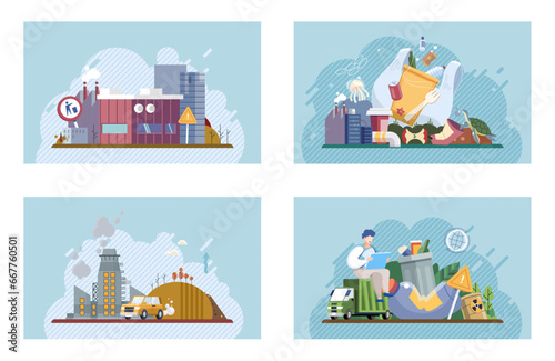 Nature pollution. Vector illustration. Natures beauty is threatened by pollution The polluted environment poses significant problem for society There is high risk environmental degradation