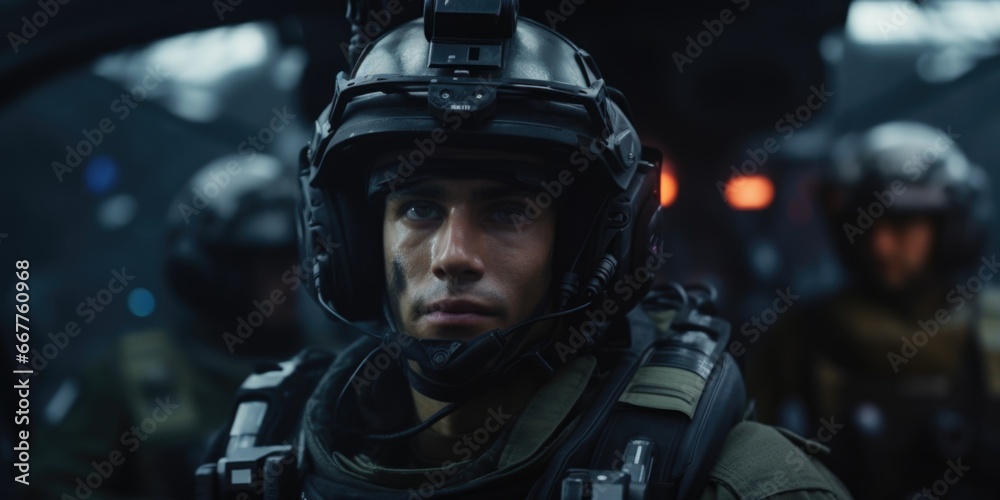 A close up photograph showing a person wearing a helmet. This image can be used to depict safety, protection, or any activity that requires headgear A close up photograph showing a person wearing a helmet. This image can be used to depict safety, protection, or any activity that requires headgear
