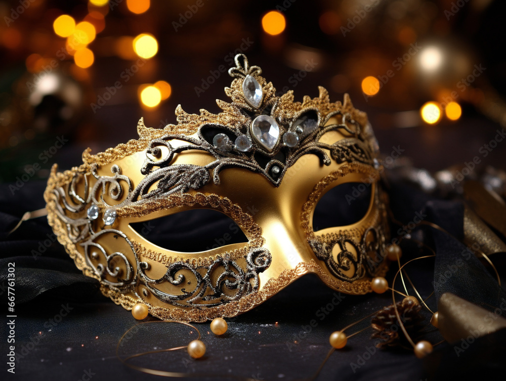 A colorful and ornate New Year's Eve masquerade mask, perfect for a festive celebration.