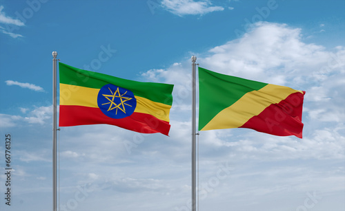Congo and Ethiopia flags, country relationship concept
