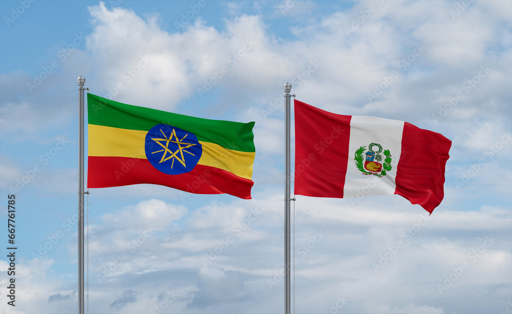 Peru and Ethiopia flags, country relationship concept Peru and Ethiopia flags, country relationship concept