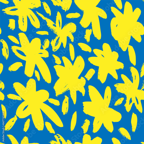 Dry Brush Flower Seamless Pattern