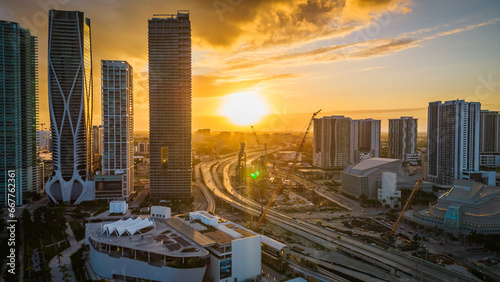 Aerial Sunset Miami downtown florida usa © Michele