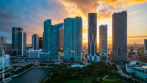 Aerial sunset of Miami Florida skyline skyscraper cityscape smart city  photo