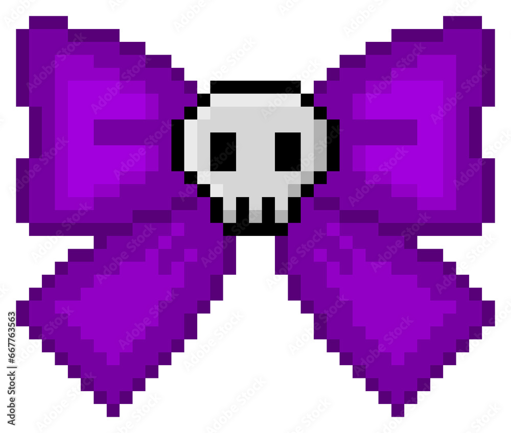 Pixel illustration of a ribbon with a skeleton face Pixel illustration of a ribbon with a skeleton face