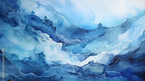 An ethereal masterpiece capturing the ever-changing arctic landscape, where melting glaciers meet the sky in a swirl of blue and white, inviting viewers to ponder the fragility of nature