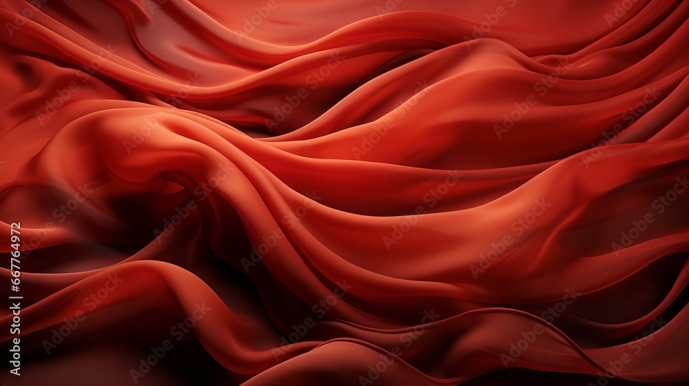 Fototapeta premium Bold and flowing, a fiery red fabric cascades in graceful folds, exuding confidence and passion as it adorns the figure in a striking maroon and peach ensemble
