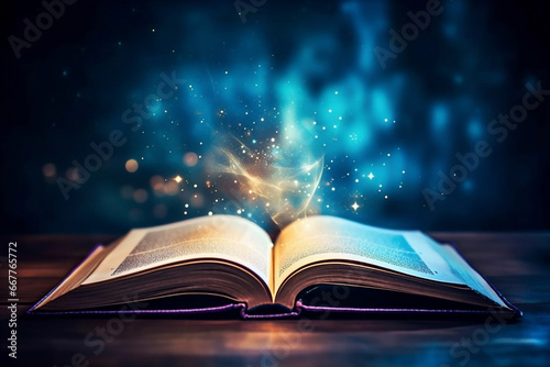 Open paper magical book light dream education dark fantasy library literature