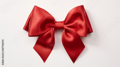 Red bow on white background. Gift, present, decor for birthday, Valentine or christmas