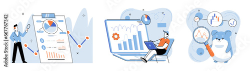 Data analysis. Vector illustration. Strategic planning involves data analysis to identify opportunities and develop effective business strategies Technology advancements have revolutionized data
