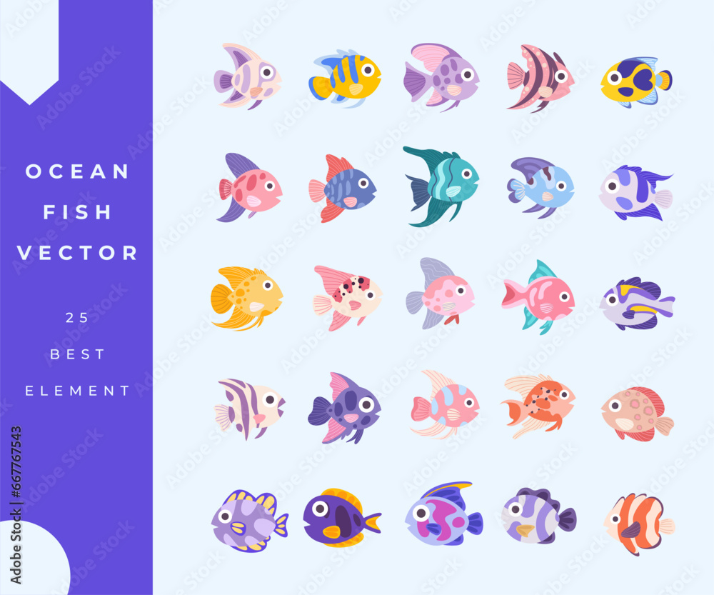collection of sea fish element vector