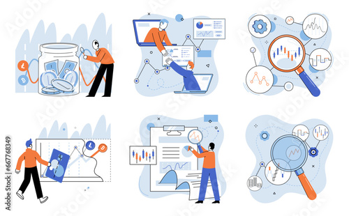 Crypto invest. Vector illustration. The business crypto investment revolves around buying and selling digital assets for potential profit Cash transactions are gradually being replaced by electronic