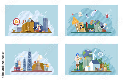 Waste pollution. Vector illustration. Waste pollution is pressing problem poses significant risks to environment Plastic pollution and waste contamination are major concerns for environmental