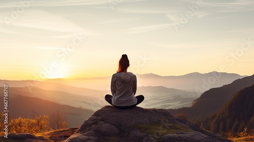 meditation at Mountain landscape at sunset  Generative AI