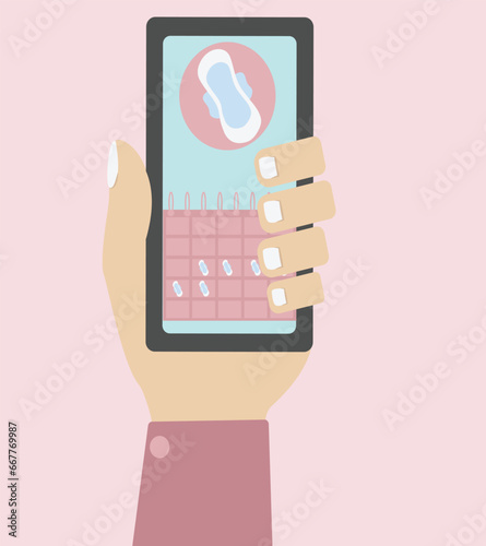 Menstruation calendar, Tracking of menstrual cycle period days. flat vector illustration.