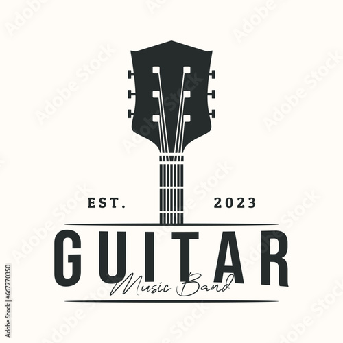 guitar live music vintage logo vector minimalist illustration design, acoustic guitar logo design
