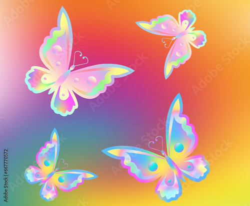 butterflies and flowers on blue background