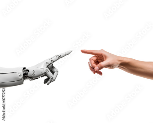 human hand touching with robot hand, hand pointing each other #667770923