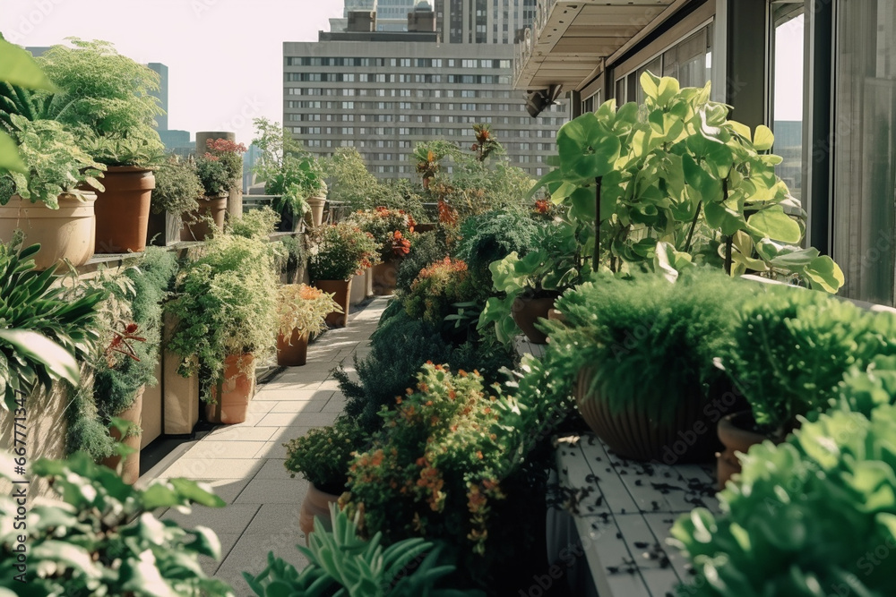 Fototapeta premium Big city garden in flat in house