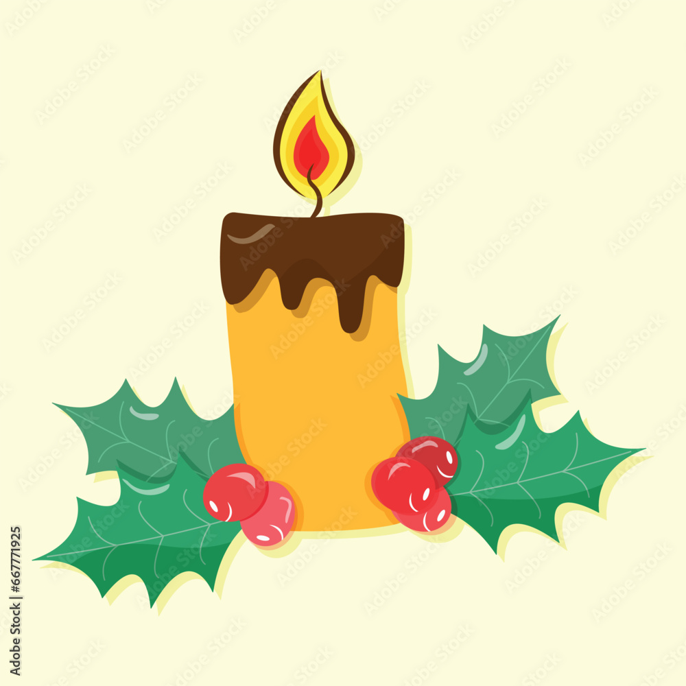 vector illustration Christmas candle with decorations flat. vector illustration Christmas candle with decorations flat.