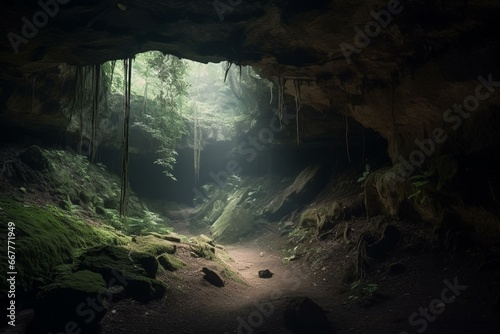 Eerie subterranean mystical cave. Generative AI