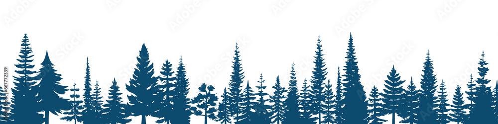 Obraz premium Coniferous forest, seamless border, isolated on white background