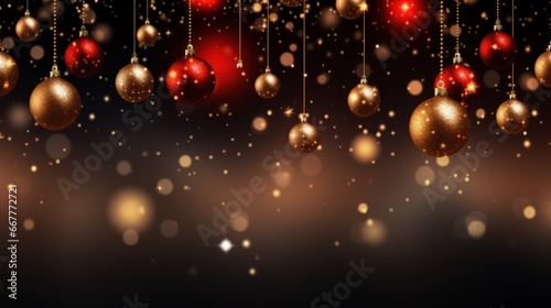 Christmas background with golden and red baubles and star