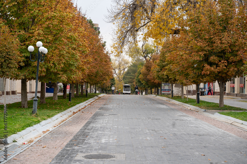 beautiful walking spot in Uzbekistan City in Autumn season