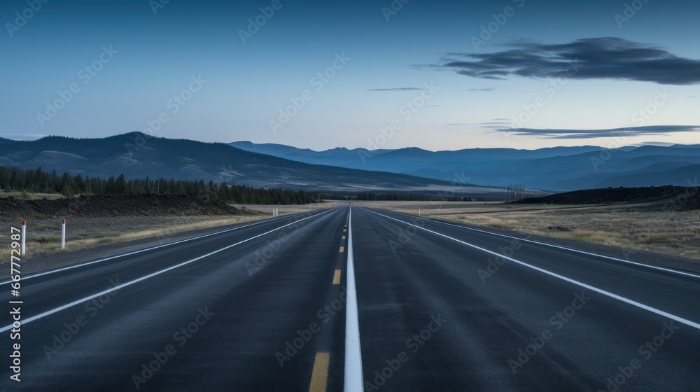Empty highway with clear demarcations in the early hours.