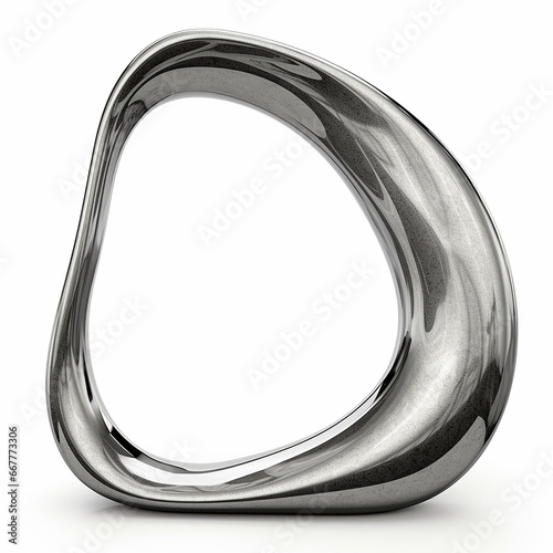 Silver metal frame of a curved, fancy shape on a white background, color tints and transitions, element of design, decor