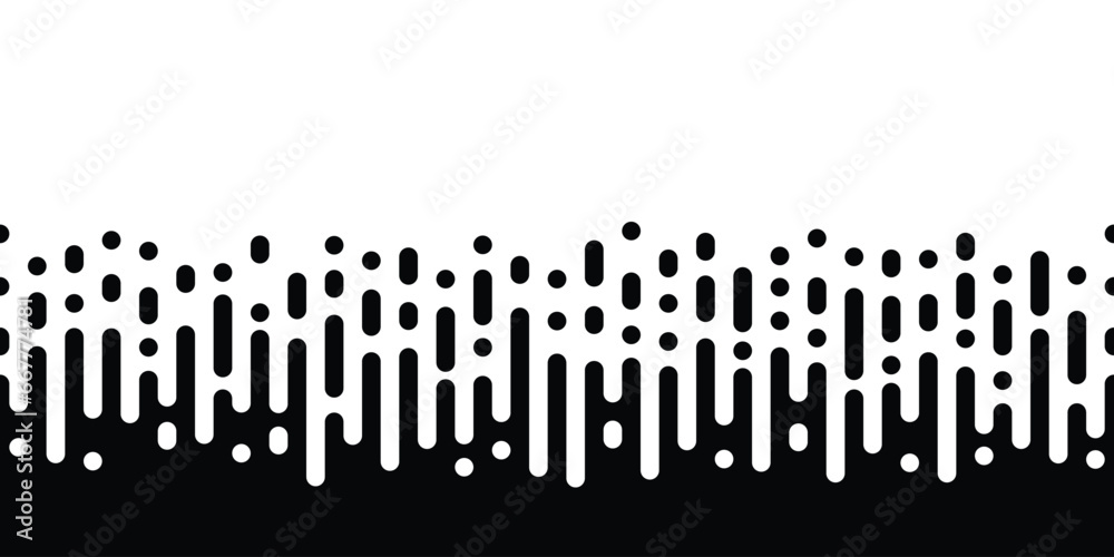Rounded lines halftone transition, seamless border, isolated on a white background, vector design