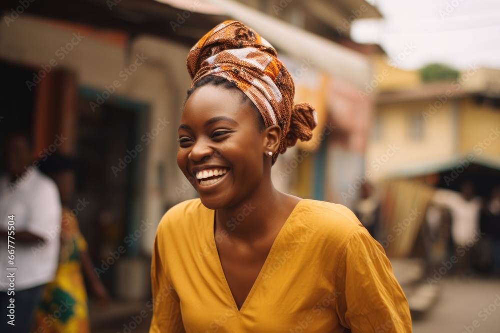 African woman smiling happy face on street