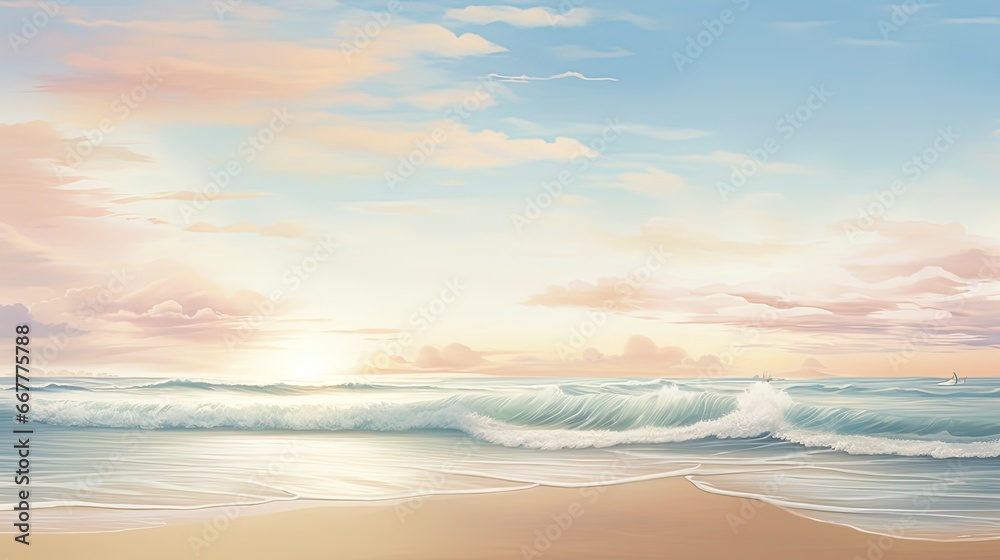 Obraz premium A Serene Seascape with Majestic Ocean Waves Rolling onto Sandy Shore