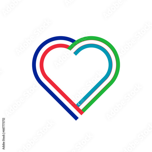 unity concept. heart ribbon icon of france and uzbekistan flags. vector illustration isolated on white background