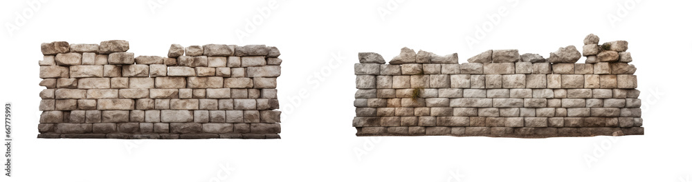 Set of old and weathered irregular stone brick garden fences or walls, isolated on a transparent background. PNG, cutout, or clipping path. Set of old and weathered irregular stone brick garden fences or walls, isolated on a transparent background. PNG, cutout, or clipping path.